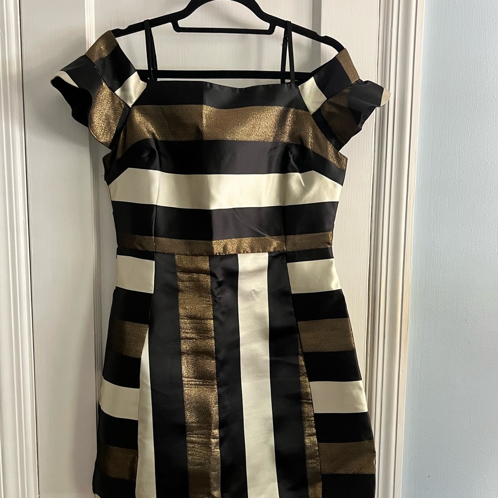 Ark & Co Black and Gold Pleated Sheath Dress